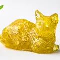 Figura de gato de resina amarilla translúcida con textura de pelo para el hogar - Citrino