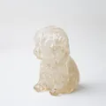 Translucent yellow resin dog figurine with natural crystal stone shards inside - White Crystal