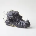 Ornamento testa di drago in resina nera traslucida stampata in 3D con trama a strati - Ossidiana