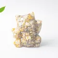 Resin lucky cat figurine with natural citrine stones and gold foil flakes - Crazy Agate / 70x60x55mm