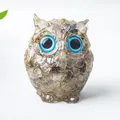Figurine de chouette en résine et cristal brun avec yeux bleus pour décoration - Quartz Rutile