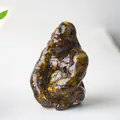 Tiger eye resin gorilla statue with polished golden and brown texture for desk decor - Tiger's Eye