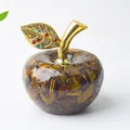 Décoration de pomme en cristal œil de tigre avec tige dorée et strass colorés - Œil de tigre