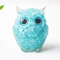 Figurine de chouette en résine et cristal bleu naturel pour décoration de bureau - Aigue-marine