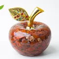 Pomme décorative en résine et cristaux rouges avec tige dorée ornée de gemmes colorées - Jaspe Rouge
