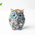 Figurine hibou en résine avec pierres naturelles vertes et grands yeux bleus déco - Jaspe Océan