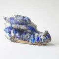 Statue de tête de dragon en résine, texture lapis-lazuli sur socle en métal doré - Lapis-lazuli