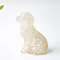 Sitting dog figurine made of clear resin and natural crystal for office desk decor - White Crystal