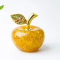 Sculpture de pomme en résine ambrée et cristal avec finition feuille dorée bijoutée - Citrine