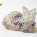 Figura de gato en resina de cristal natural púrpura y verde para decoración de mesa - Fluorita de Colores