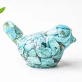 Teal crystal bird figurine crafted from resin and natural stones for home desk decor - Turquoise