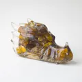 Sculpture de tête de dragon en résine ambre translucide imprimée en 3D pour bureau - Œil de tigre