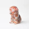 Resin dog figurine with embedded red and white natural crystal stones for desk decor - Red Agate