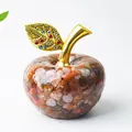 Sculpture de pomme artistique en résine cristal avec feuille d'or et strass colorés pour bureau - Agate rouge
