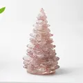 Pink resin crystal Christmas tree tabletop ornament with a translucent faceted finish - Small / Strawberry Quartz