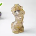 Artistic female torso figurine in resin with green crystal stone fragments - Rutilated Quartz