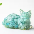 Figura de gato artística de resina con textura de cristal azul y verde degradado - Aguamarina