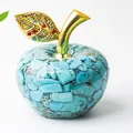 Figurine de pomme en cristal turquoise et résine avec feuille dorée et strass - Turquoise