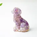 Handcrafted seated puppy figurine made of natural amethyst crystal and resin decor - Dreamy Purple
