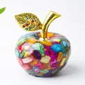 Figurine de pomme en cristal avec pierres concassées et feuille dorée sertie de strass - Coquillage Coloré