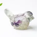 Resin bird figurine with purple amethyst crystal stones for desk decor and office styling - Colorful Fluorite