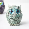 Ornement de hibou artistique en gravier de cristal bleu clair et résine transparente - Amazonite