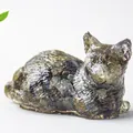 Figura de gato sentado de resina de piedra labradorita natural para decoración - Labradorita Negra