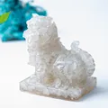 Translucent white crystal resin tiger statue with natural mineral stones on a square base - White Crystal
