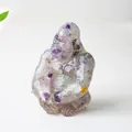 Sitting gorilla statue made of purple amethyst and green fluorite resin crystals - Colorful Fluorite