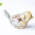 Resin bird figurine with natural amber crystal stones, handcrafted desktop home decor - Crazy Agate