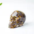 Tiger eye crystal resin skull figurine with natural stones for desk decor - Tiger's Eye