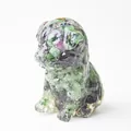 Handcrafted Ruby Zoisite dog figurine featuring natural green and pink crystal mineral - Ruby Zoisite