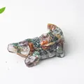 Resin crocodile figurine filled with natural green aventurine crystals on white surface - Ocean Jasper (Crocodile Shape)