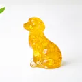 Golden resin puppy figurine with natural crystals for desktop home and office decor - Citrine