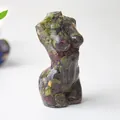 Female torso art statue in green crystal resin with mossy camouflage texture - Dragon Blood Stone
