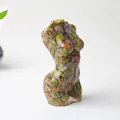 Artistic female torso resin sculpture with green crystals for desktop decoration - Unakite