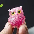 Handmade owl figurine crafted with vibrant rose pink crystal stones in clear resin - Dark Pink