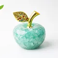 Pomme en cristal de résine verte avec feuille dorée strassée pour la maison - Aigue-marine