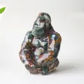 Resin gorilla statue crafted with natural green crystal stones for desktop decor - Ocean Jasper
