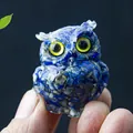 Miniature owl figurine made of blue lapis lazuli stone and resin with yellow eyes - Lapis Lazuli