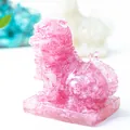 Pink resin tiger statue with embedded natural crystals for home and office decor - Dark Pink