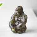 Labradorite gorilla statue made of resin and natural crystal with metallic luster - Black Labradorite