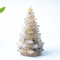 Sapin de Noël en résine avec inclusions de quartz jaune et cristaux de poils - Petit (58mm de hauteur) / Quartz Rutile