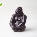 Glossy black resin gorilla statue with crystal details for home office desk decoration - Garnet