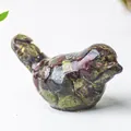 Resin bird figurine with natural green epidote and red jasper stone inclusions - Dragon Blood Stone