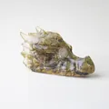 Sculpture de tête de dragon en résine ambrée translucide avec texture 3D détaillée - Labradorite Noire
