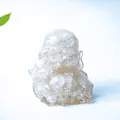 Laughing Buddha figurine in transparent resin with natural white crystal stones inlay - White Crystal