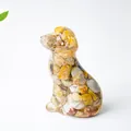 Resin dog statue with yellow and brown natural agate stones for office desk decor - Crazy Agate