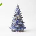 Sapin de Noël en résine bleue et cristal pour décoration de table avec pierres naturelles - Petit (58mm de hauteur) / Lapis-lazuli