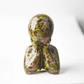 Resin meditation figurine with natural green unakite crystal stones for office decor - Unakite